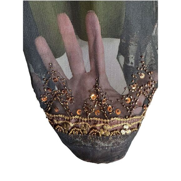 Decode 1.8  Fairy Grunge Embroidered Beaded Chiffon Green Sheer Black Overlay 10 - Picture 6 of 11